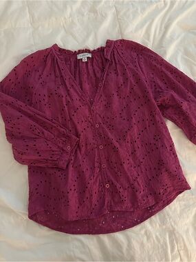 Evereve Eyelet Button-Down Shirt in Magenta